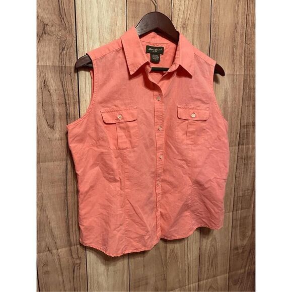 Eddie Bauer Large Salmon Pink linen top shirt outdoors button up womens shirt - Picture 2 of 4
